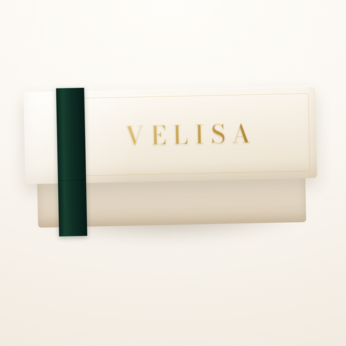 Confezione regalo Velisa aggiuntiva, avorio con logo in oro e nastro verde